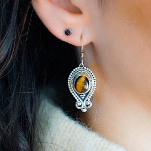 Boucles d'Oreilles ethniques Œil de Tigre