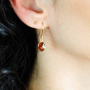 Boucles d'Oreilles argent plaqué Or et Grenat