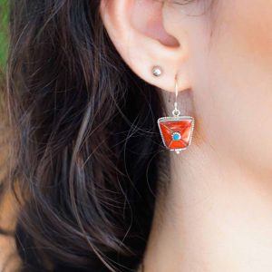 Boucles d'Oreilles argent Corail Rouge et Lapis Lazuli