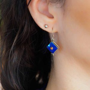 Boucles d'Oreilles argent Lapis Lazuli et Corail Rouge