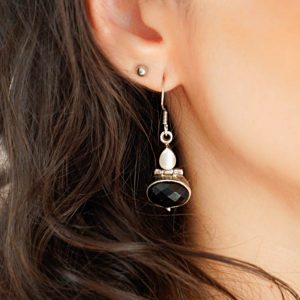 Boucles d'Oreilles argent Onyx noir et Nacre