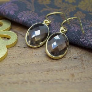 Boucles d'Oreilles en laiton et Quartz fumé