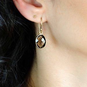 Boucles d'Oreilles en laiton et Quartz fumé