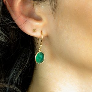 Boucles d'oreilles pendantes plaqué or onyx vert