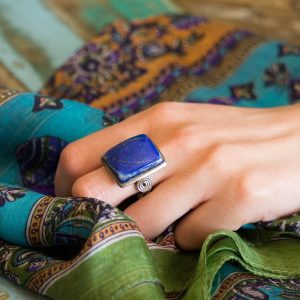 Bague Argent avec pierre Lapis-Lazuli rectangulaire
