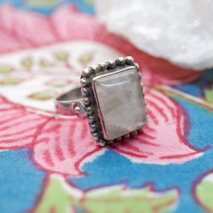 Bague Argent Rectangle Quartz Rose