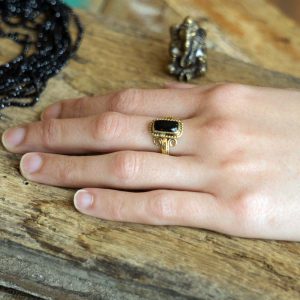 Bague Laiton dorée avec Onyx Noir