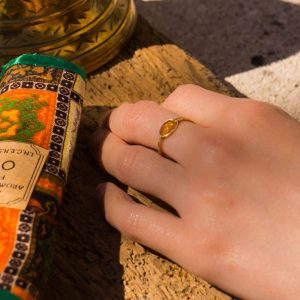 Fine bague plaqué or tourmaline orange