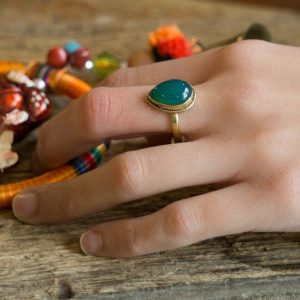 Bague Goutte Laiton Onyx Vert