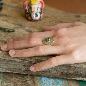 Bague ovale laiton brossé Malachite