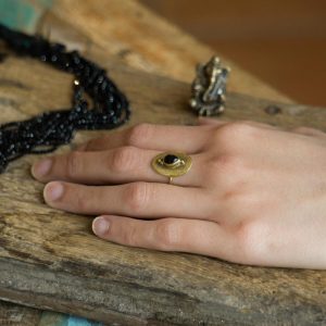 Bague ovale laiton brossé Onyx Noir