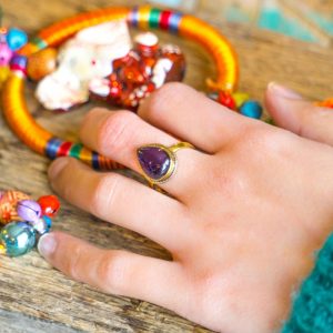 Bague laiton dorée Goutte Améthyste