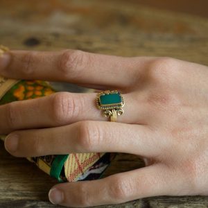 Bague Laiton dorée avec Onyx Vert