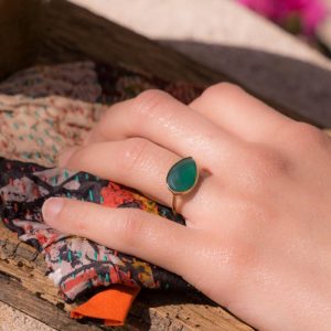 bague plaqué or et onyx vert