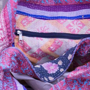 Sac Cabas Vintage Kantha Sable et Buyère Anse Rose