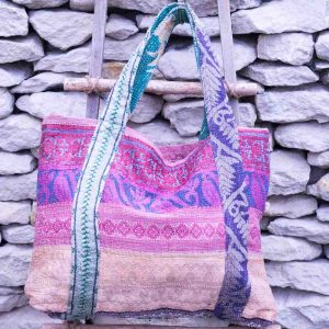 Sac Cabas Vintage Kantha Sable & Bruyère Anse Verte