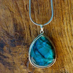 Gros pendentif goutte labradorite argent