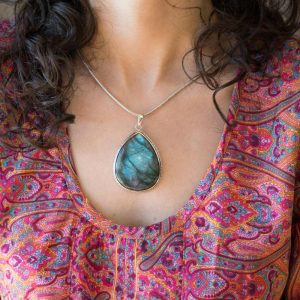 Gros pendentif goutte labradorite argent