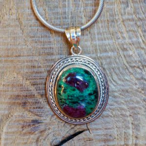 Pendentif Ovale Unakite Argent