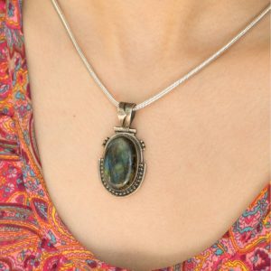 Pendentif Labradorite Ethnique Argent