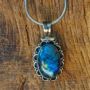 pendentif labradorite fleur argent