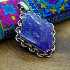 Gros pendentif losange lapis lazuli argent