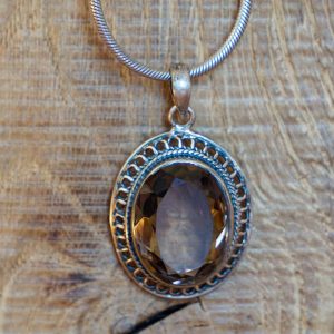 Pendentif ovale argent quartz fumé