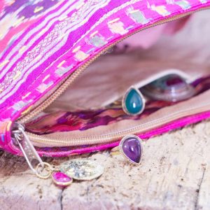 Pochette en tissu kantha rose indien