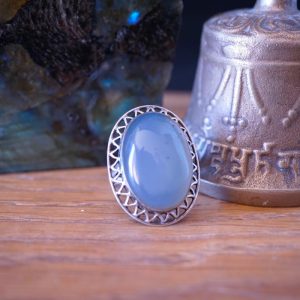 Grosse Bague Argent Labradorite Grise