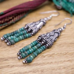 Boucles d’Oreilles Bikaner Argent Malachite