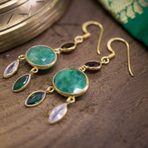 Boucles d’oreilles Kama Argent plaqué or Emeraude