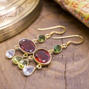Boucles d’oreilles Kama Argent plaqué or et Pierre Fine Grenat