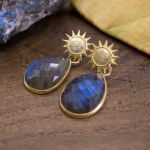 Boucles d'oreilles Surya Argent plaqué or et Labradorite