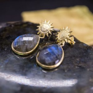 Boucles d'oreilles Surya Argent plaqué or et Labradorite