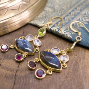 Boucles d’oreilles Kama Argent plaqué or labradorite
