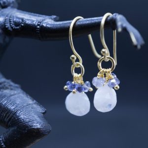 Boucles d'oreilles Vesta en laiton et Pierre de Lune