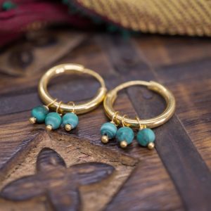 Mini Créoles Plaquées Or et Pampilles Malachite