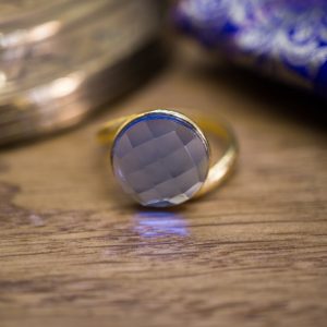 Bague Ronde Plaqué Or et Cristal Bleu