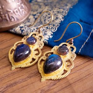 Boucles d'Oreilles Lakshmi Laiton et Labradorite
