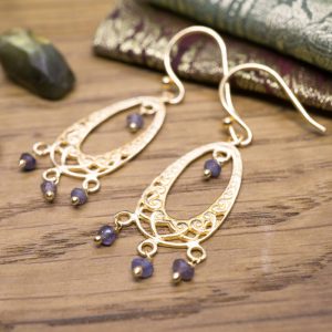 Boucles d’Oreilles Chameli Plaqué Or et Iolite