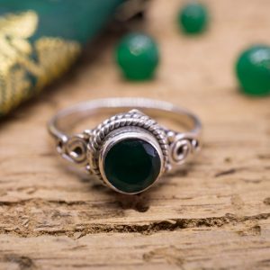 Bague Fine Konarak Argente et Agate Verte