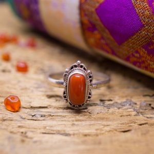 Bague Fine Tagore Argent et Corail Rouge