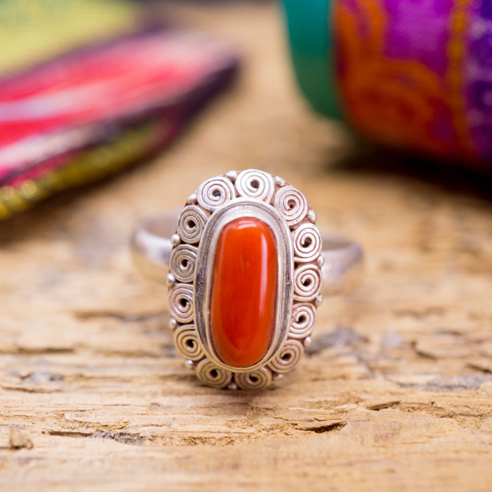 Bague Tagore Argent et Corail Rouge