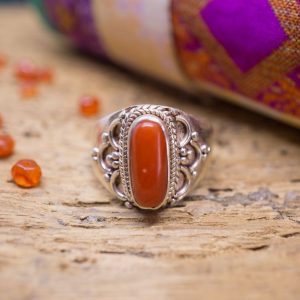 Bague Tagore Argent et corail Rouge