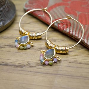 Boucles d’Oreilles Akeelha Plaqué Or Labradorite et Tourmaline