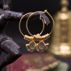 Boucles d’Oreilles Akeelha Plaqué Or Labradorite et Tourmaline