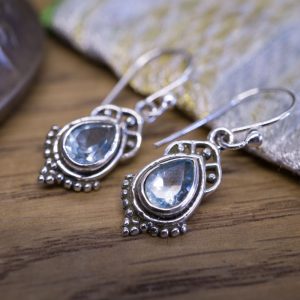 Boucles d’Oreilles Indra Argent et Topaze Bleue