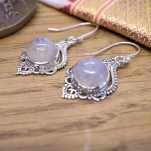 Boucles d’Oreilles Chandramas Argent et Pierre de Lune