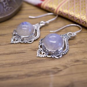 Boucles d’Oreilles Chandramas Argent et Pierre de Lune