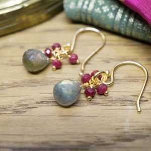 Boucles d’Oreilles Vesta Plaqué Or et Labradorite